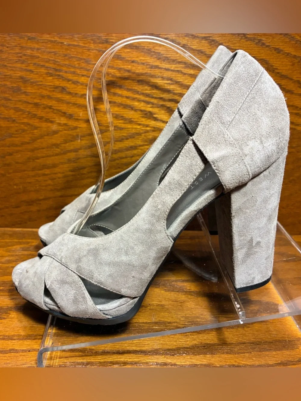 Nine West Grey Suede Chunky Platform Heels Size 10.5